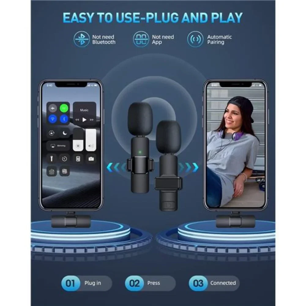 2 Pack Wireless Lavalier Microphones for iPhone - Crystal Clear Sound Quality